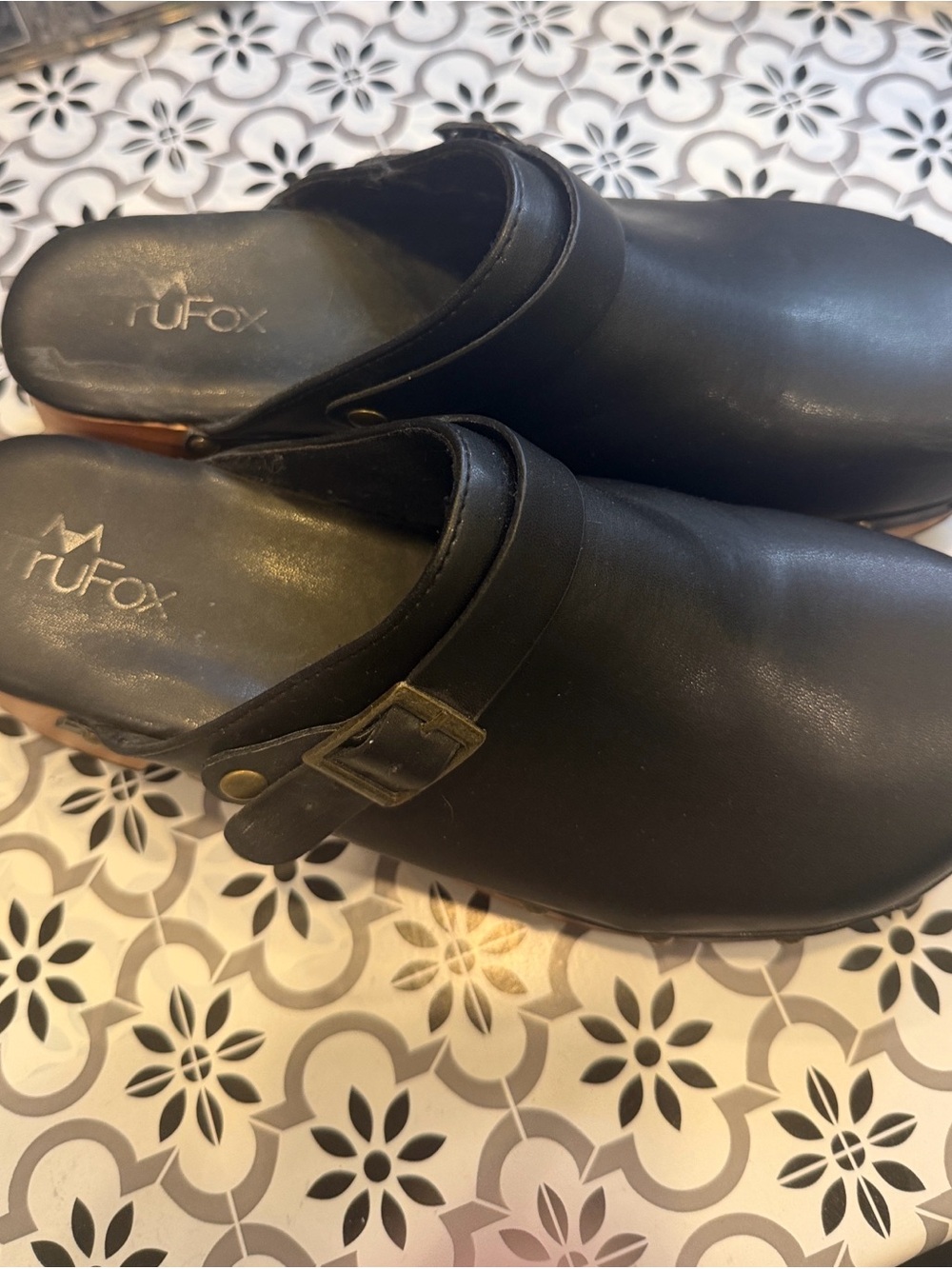 Fox Black Slip-On Leather Clogs with Side Buckle